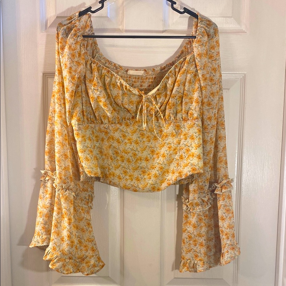 Altar'd State Yellow Bell Sleeve Crop Top